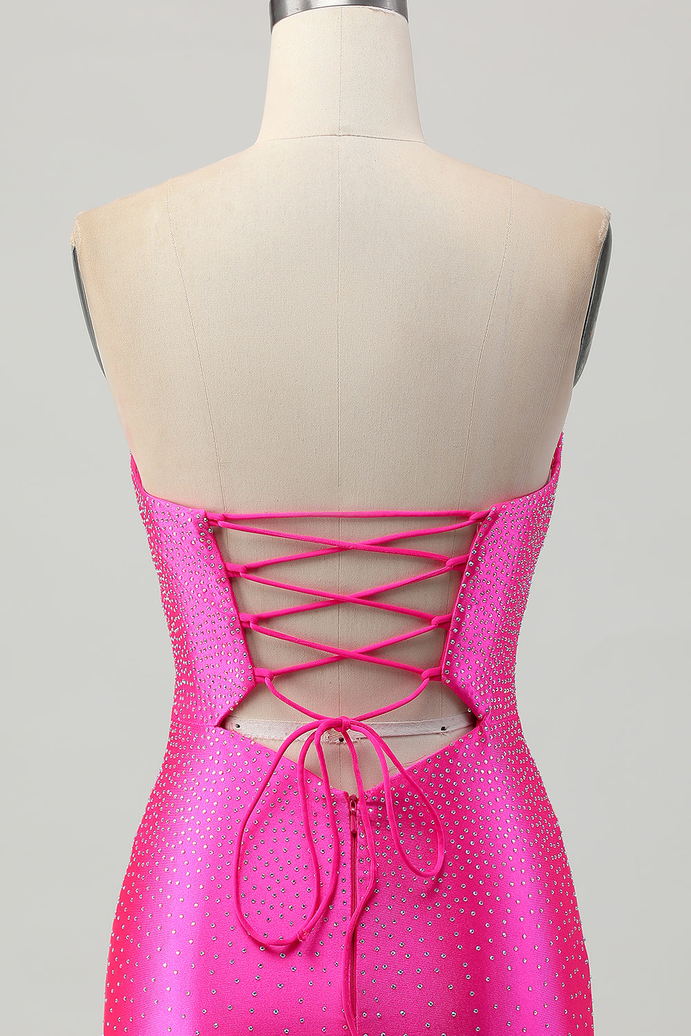 Fuchsia Axelbandslös Utskuren Pärlstav Bodycon Kort Balklänning