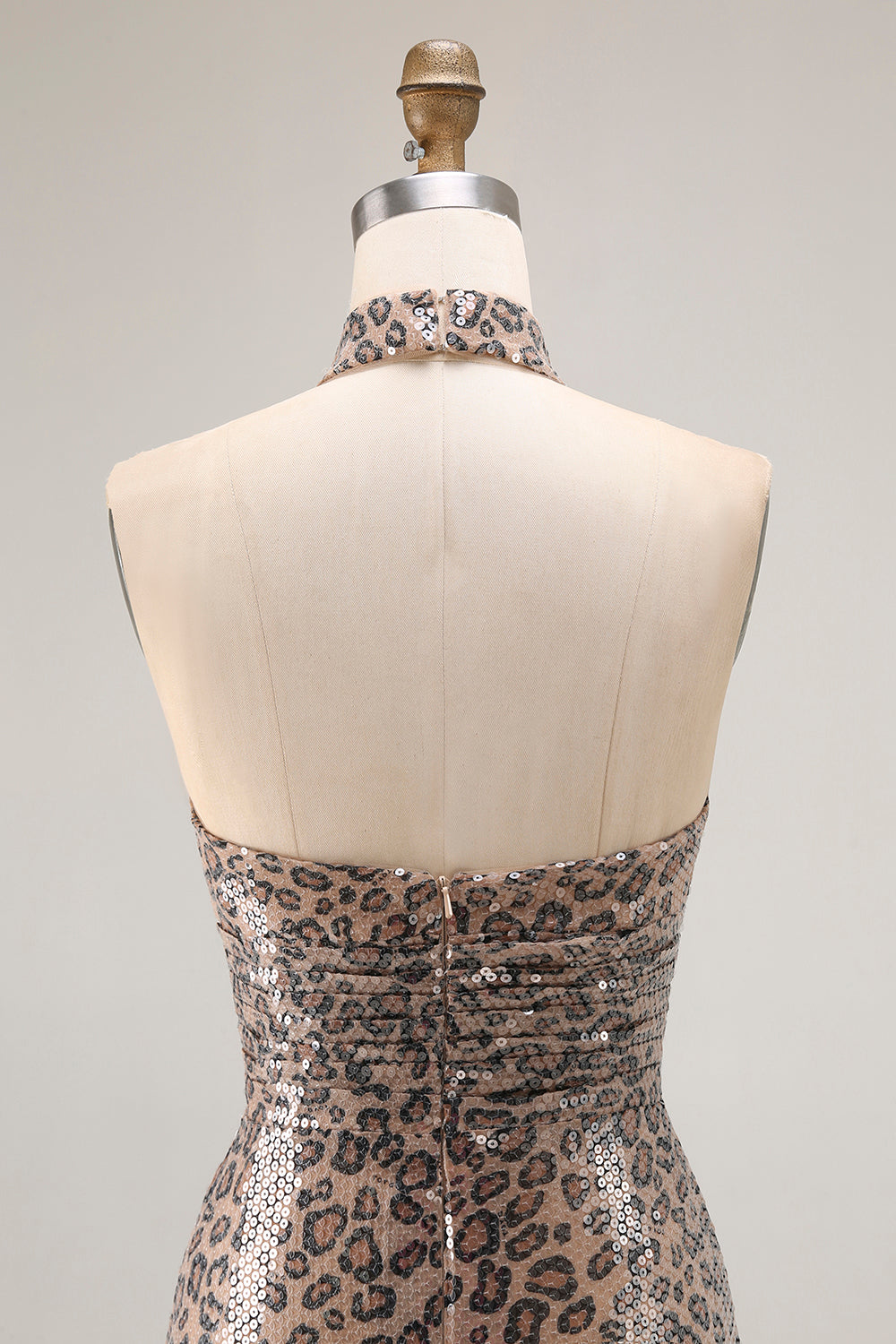 Glitter Golden Leopard Mermaid Halter Lång Balklänning med slits