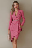 Fuchsia 2 Piece Peak Lapel Pencil Prom Kostymer med fickor
