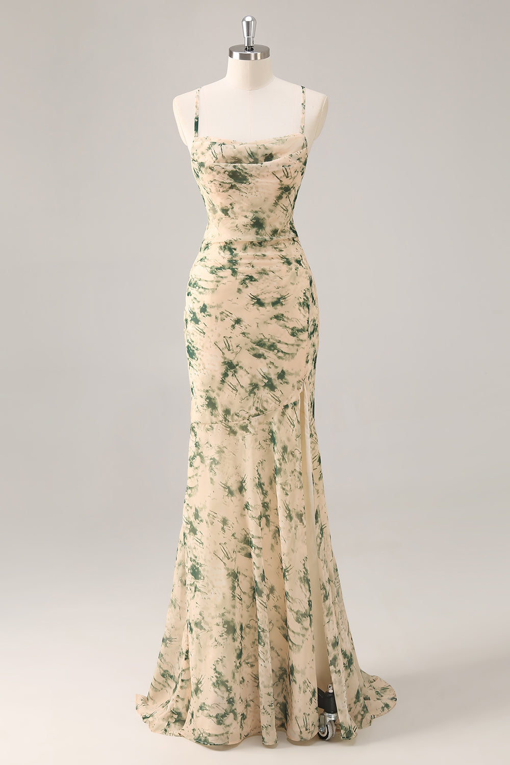 Champagne Blomma Sjöjungfru Brudtärna Klänning med Slits