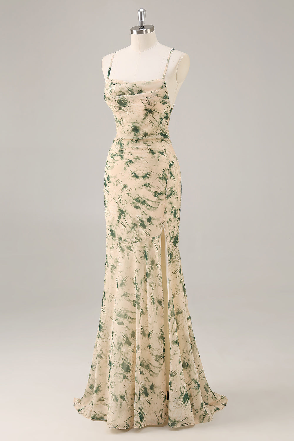 Champagne Blomma Sjöjungfru Brudtärna Klänning med Slits