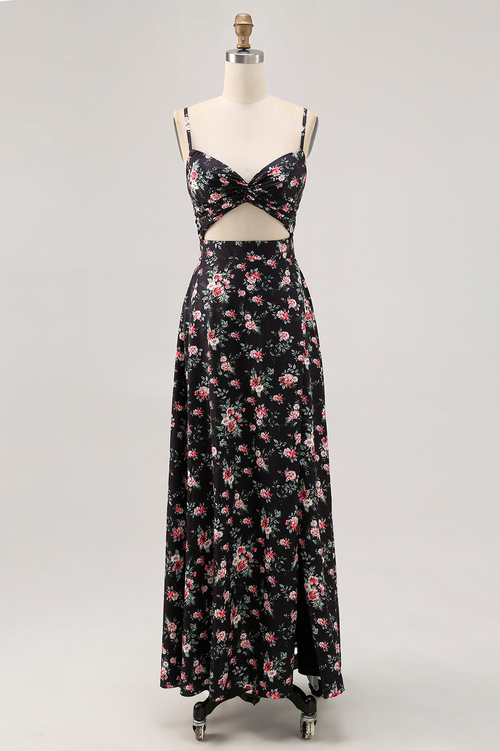 Svart Blomma Skära Ut En Linje Lång Bröllop Gäst Klänning