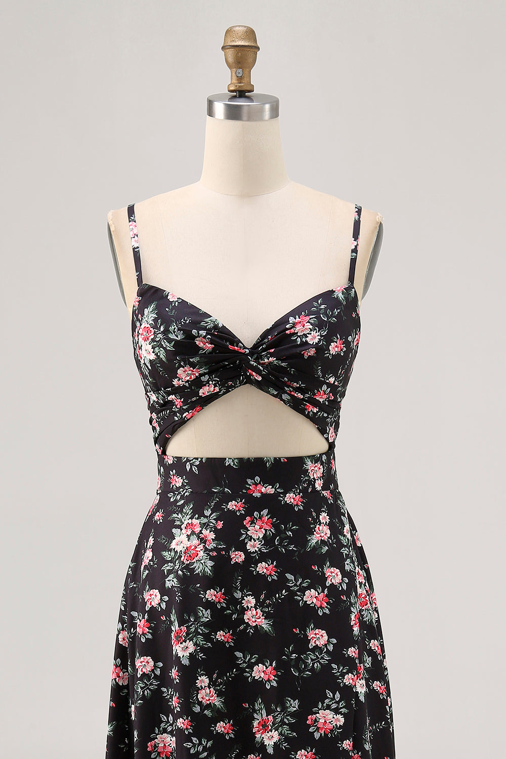 Svart Blomma Skära Ut En Linje Lång Bröllop Gäst Klänning