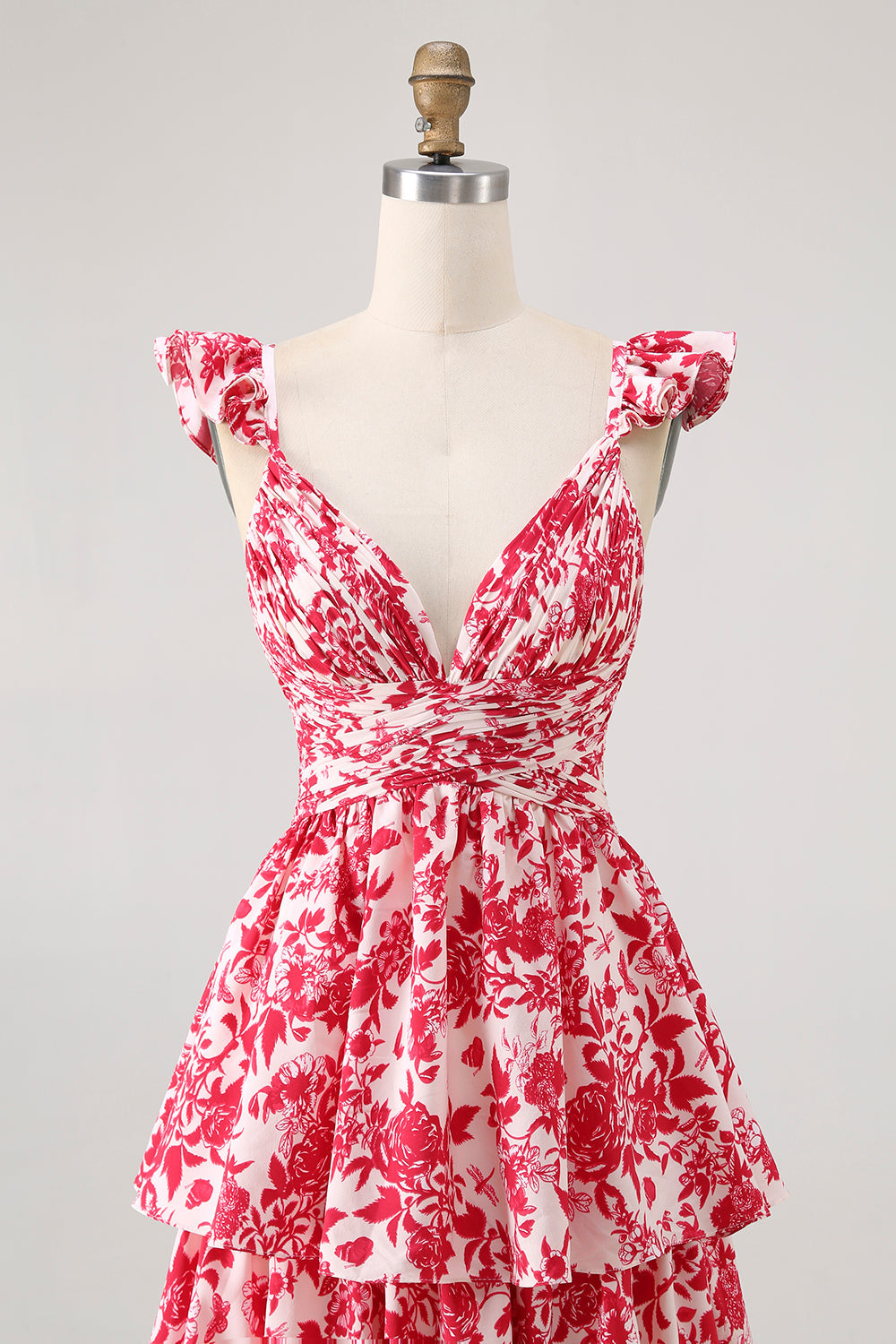 Blå Blommig En linje Nivåer V-hals Lång Brudtärna Klänning