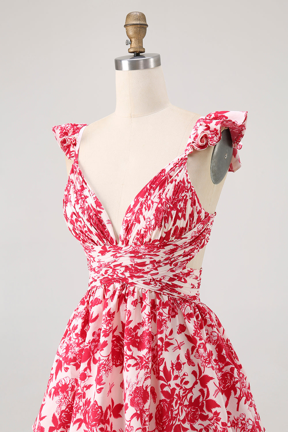 Blå Blommig En linje Nivåer V-hals Lång Brudtärna Klänning