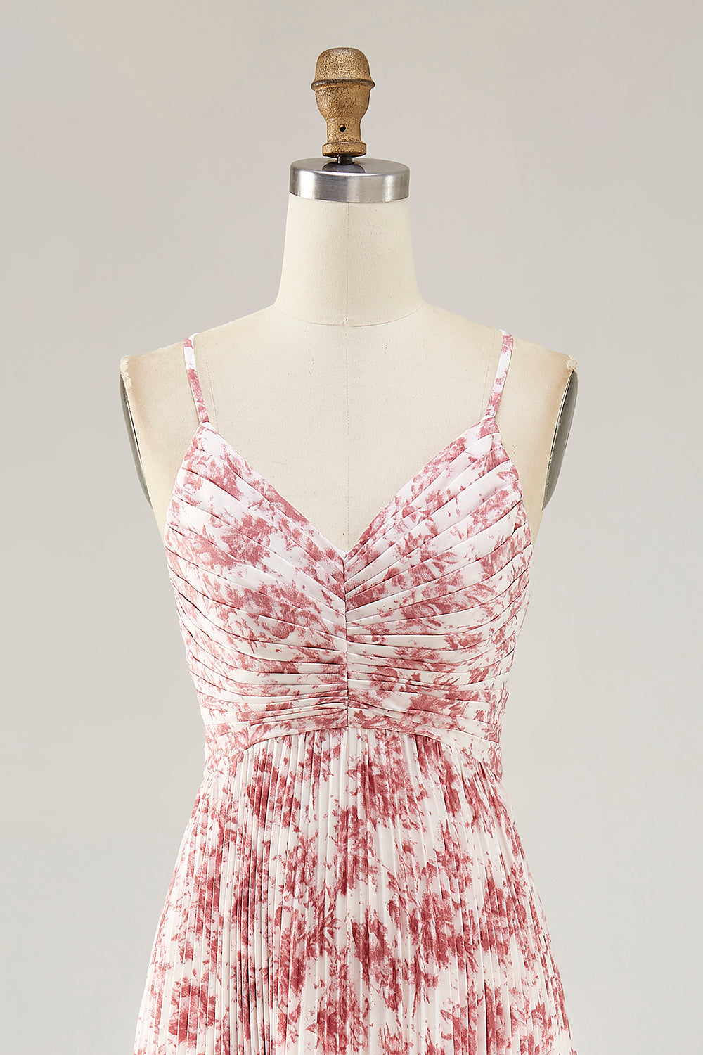 Rodnande Blomma Plisserad En linje Spaghetti Remmar Bröllop Gäst Klänning