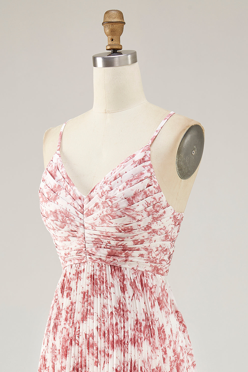 Rodnande Blomma Plisserad En linje Spaghetti Remmar Bröllop Gäst Klänning