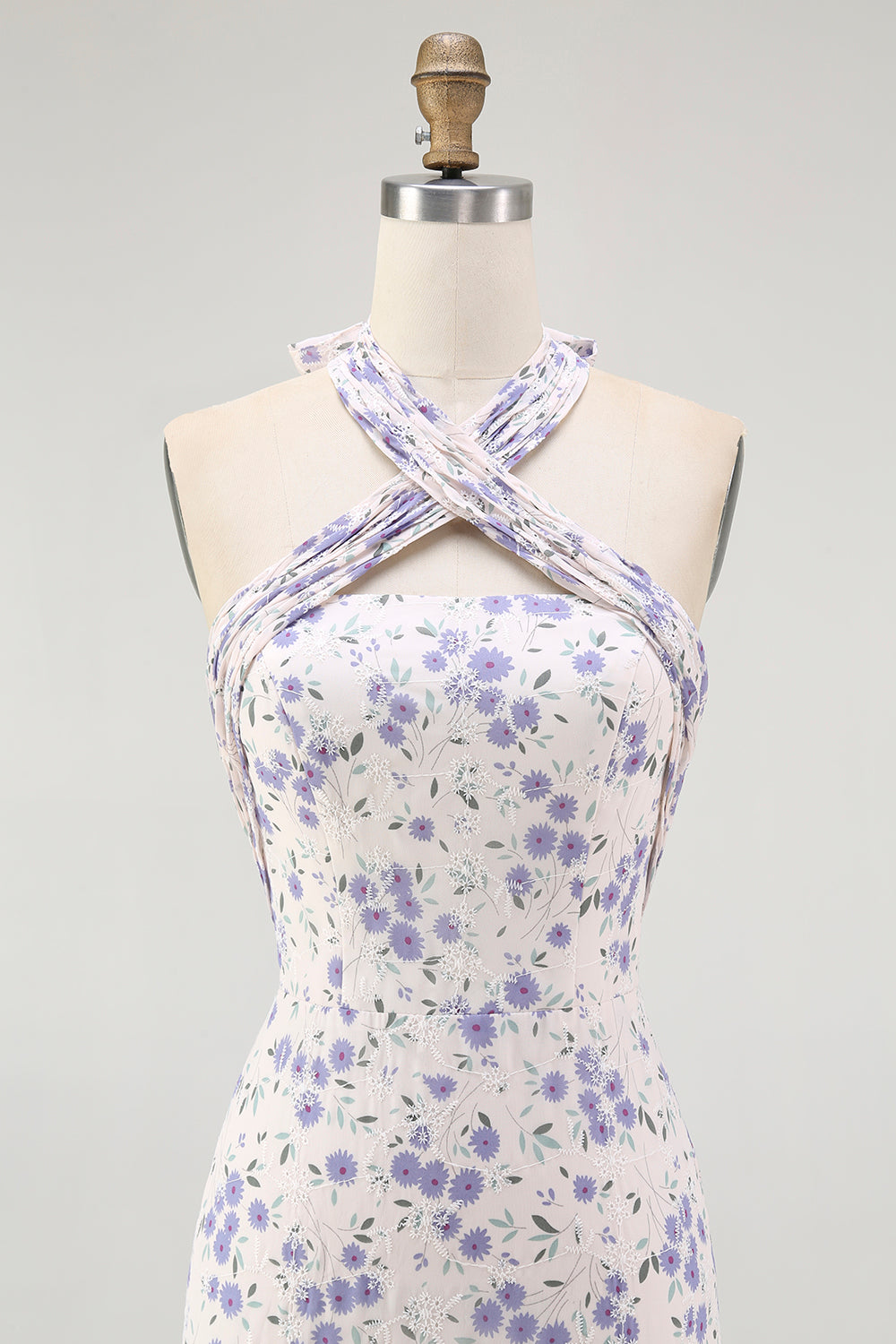 Blå Blommig Halter En linje Volang Midi Brudtärna Klänning