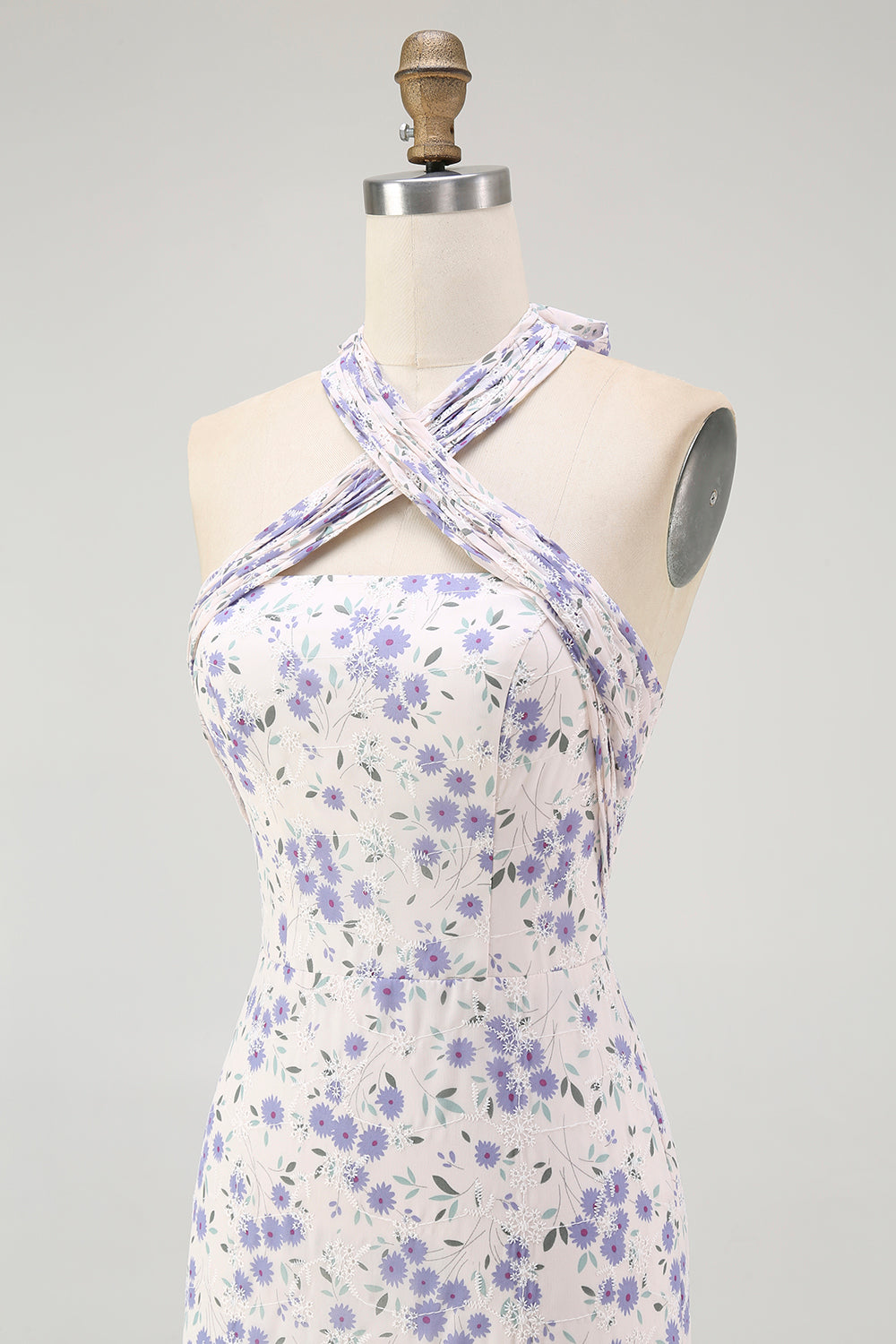 Blå Blommig Halter En linje Volang Midi Brudtärna Klänning