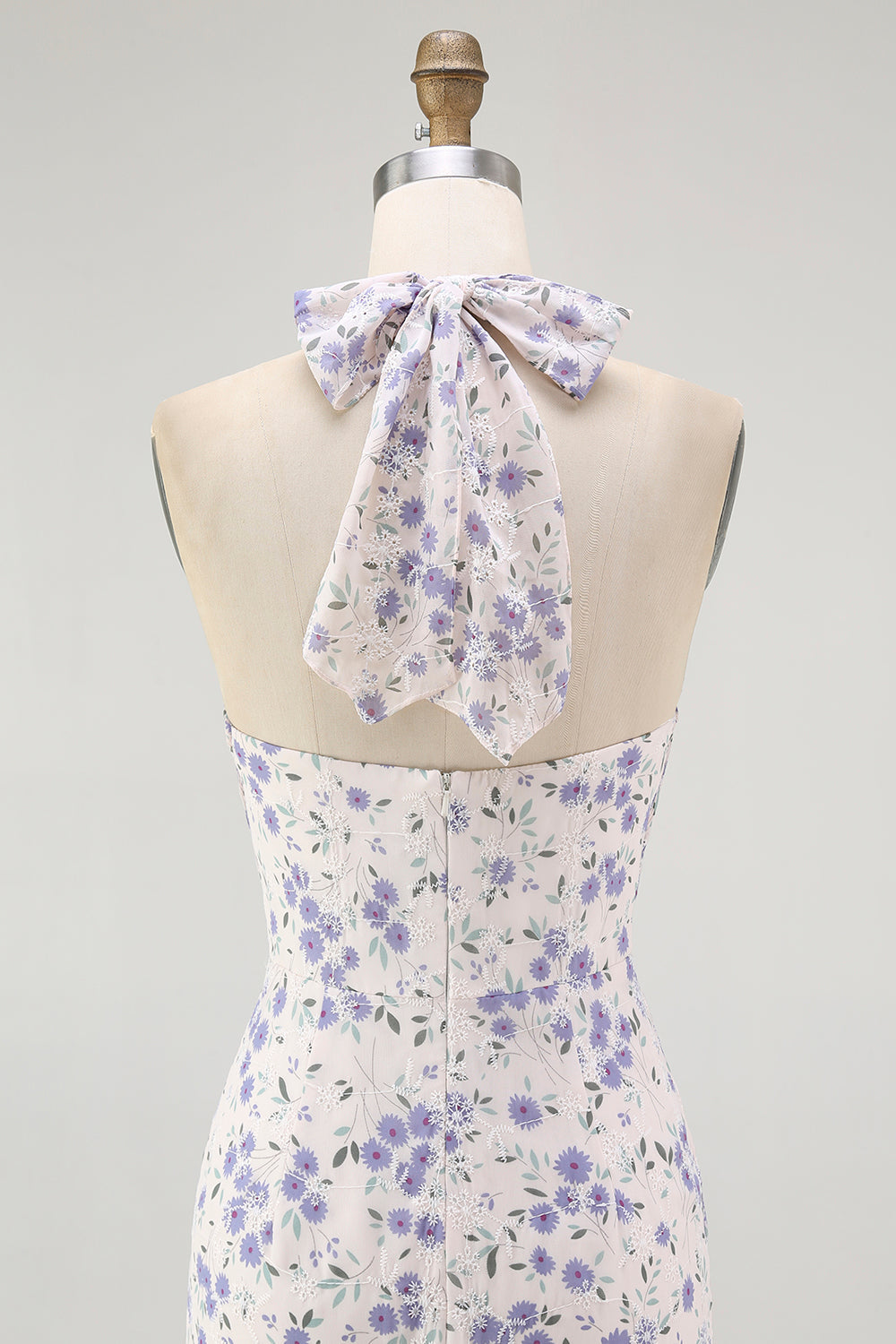 Blå Blommig Halter En linje Volang Midi Brudtärna Klänning