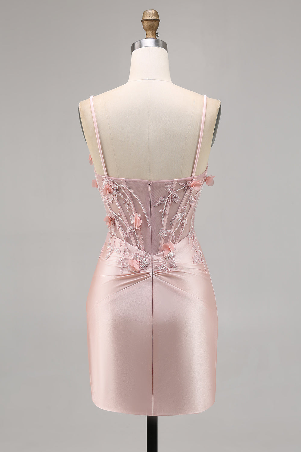 Rosa Satin Korsett Bodycon Kort Balklänning med Appliques