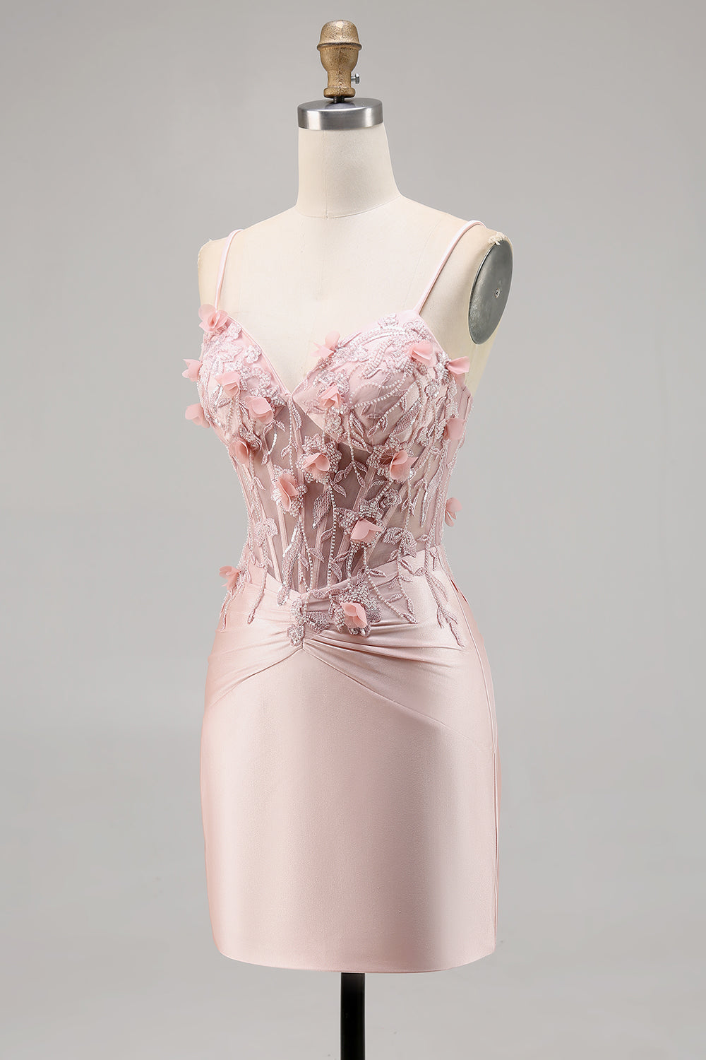 Rosa Satin Korsett Bodycon Homecoming Klänning med Appliques