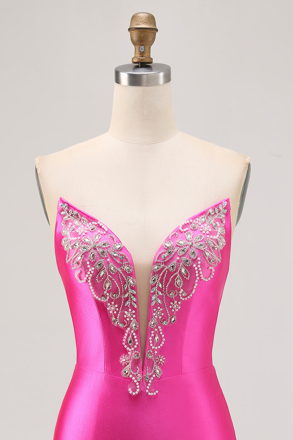 Fuchsia Axelbandslös pärlstav Bodycon Homecoming Klänning med slits
