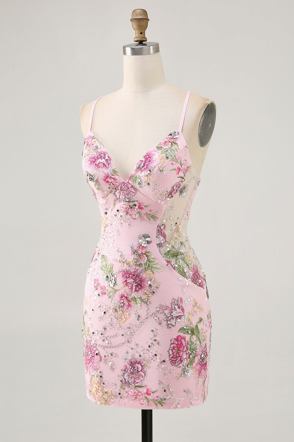 Svart Bodycon Kort Blommig Kort Balklänning med Paljetter