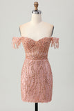 Dusty Rose Bodycon Off The Shoulder Korsett Kort Homecoming Klänning med Beading