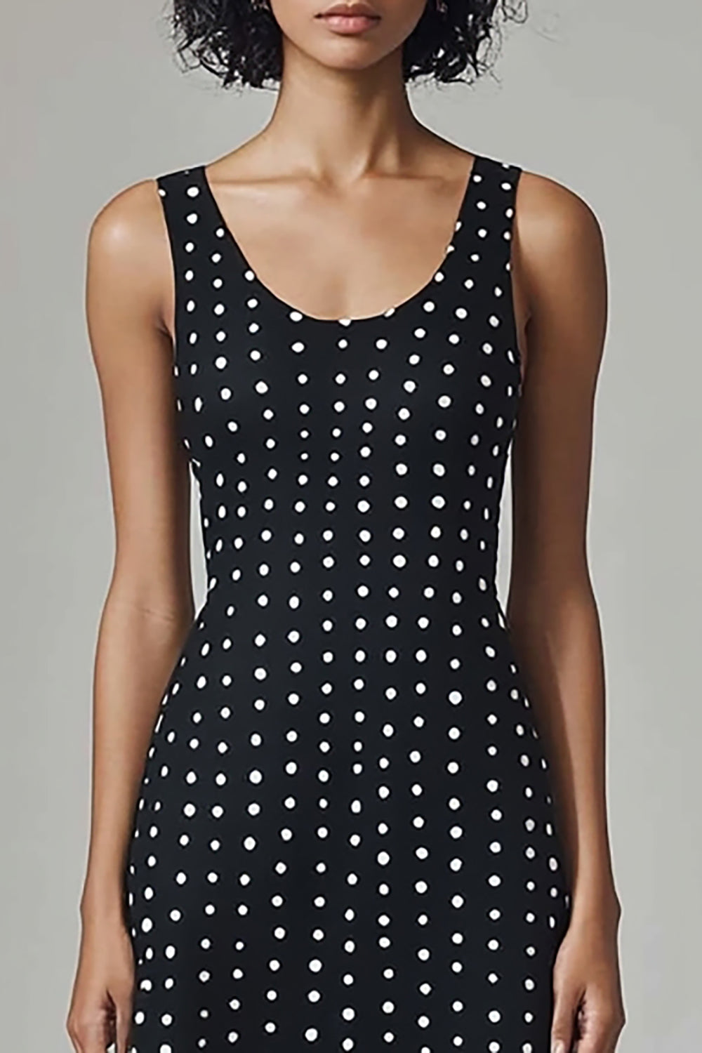 Scoop Neck Svart Vit Polka Dots Klänning