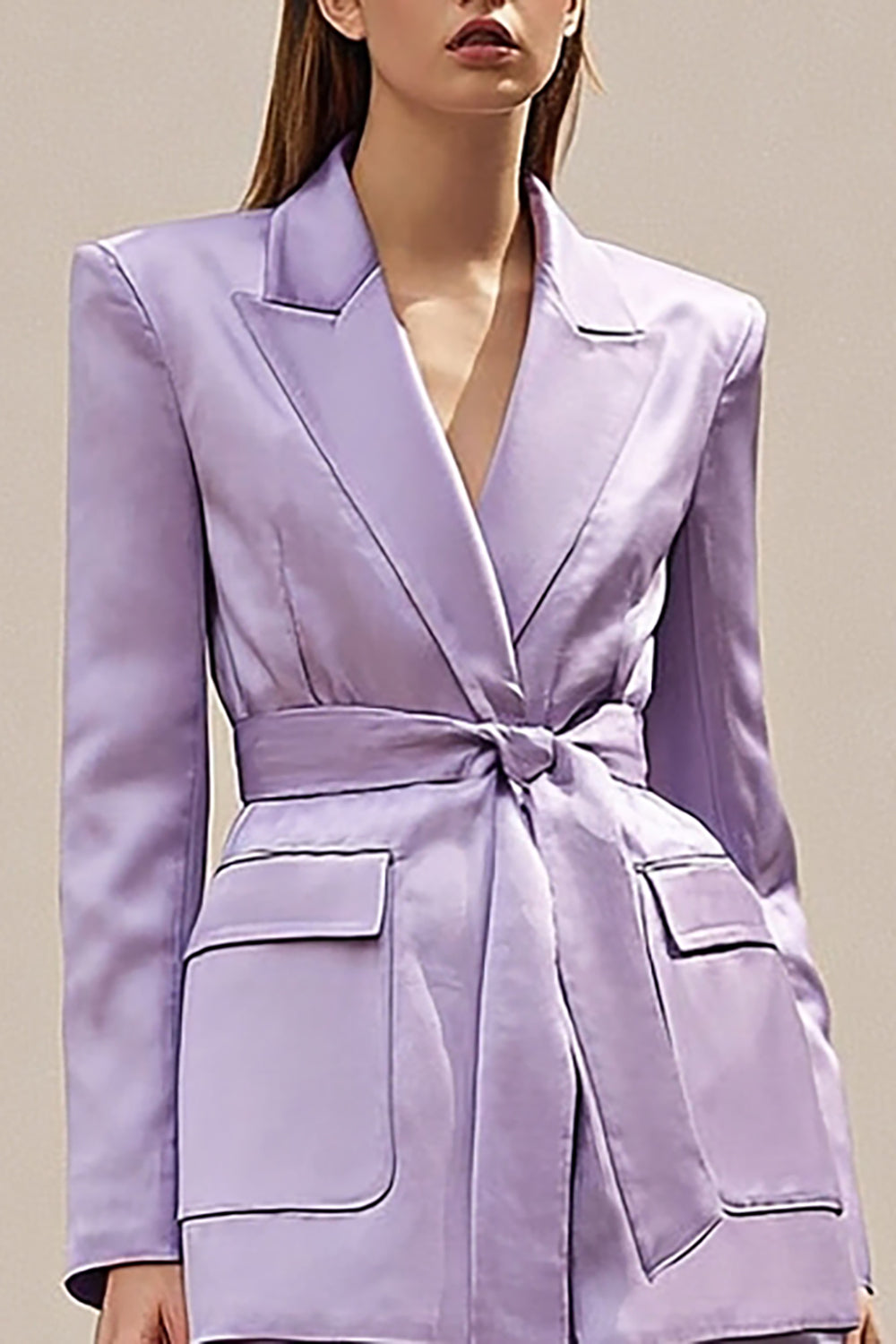 2 stycken Lilac Peak Lapel Satin Business Suits med skärp