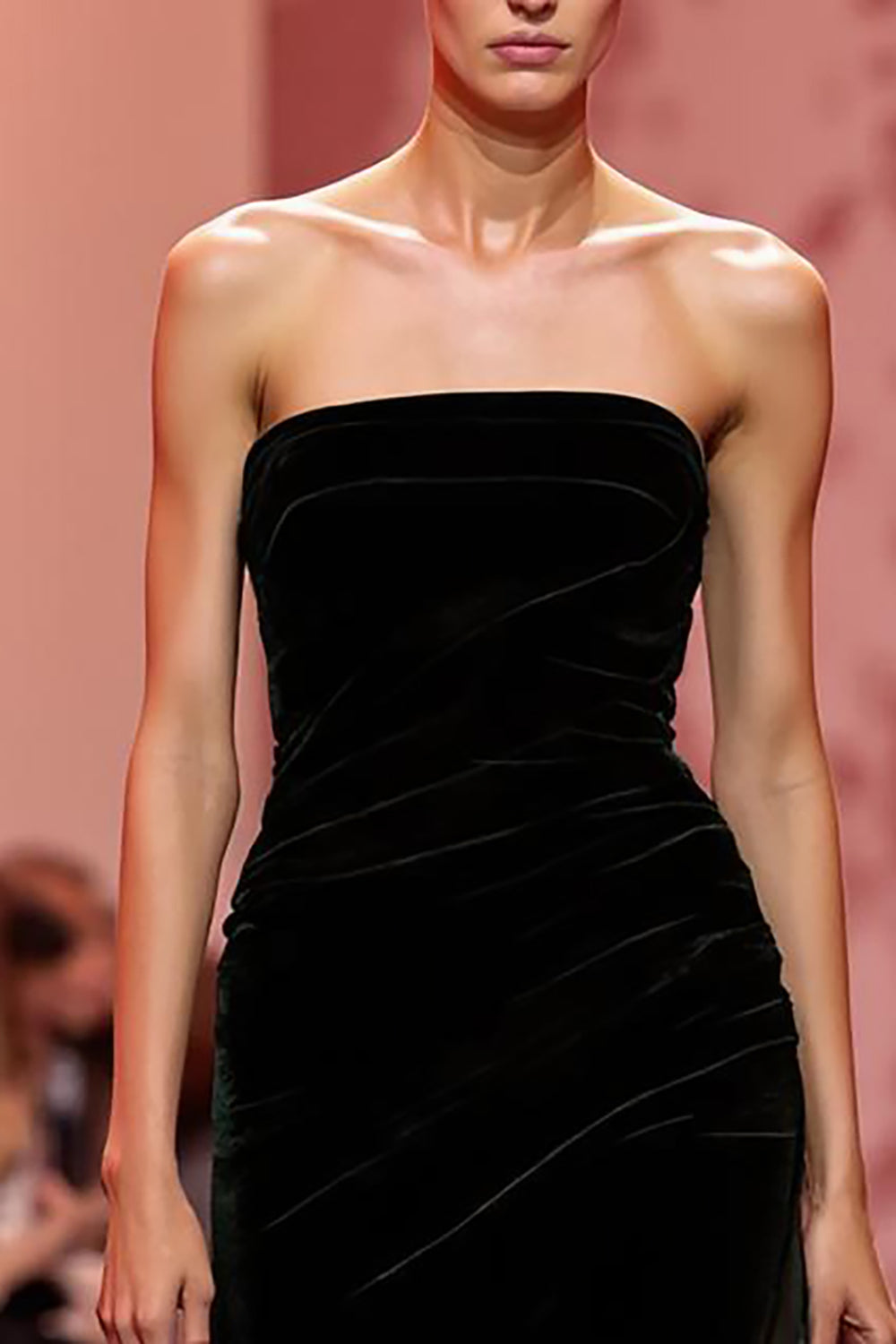 Sjöjungfru Svart Sammet Axelbandslös Lång Semester Fest Klänning