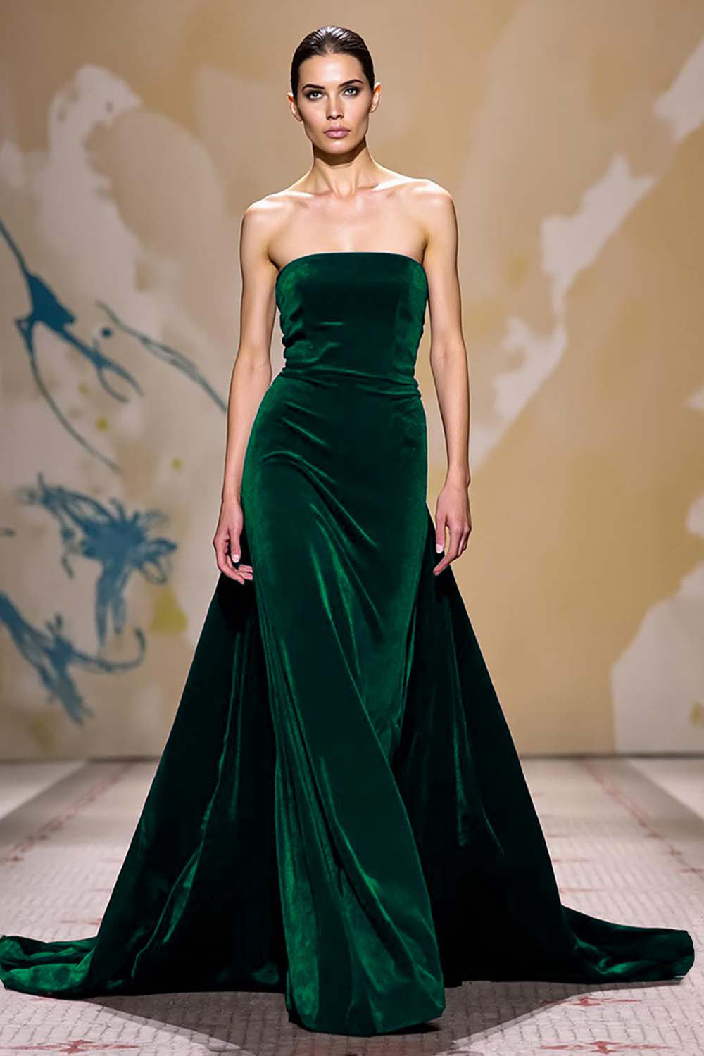 Sammet Mörkröd En linje Axelbandslös Lång Semester Fest Klänning