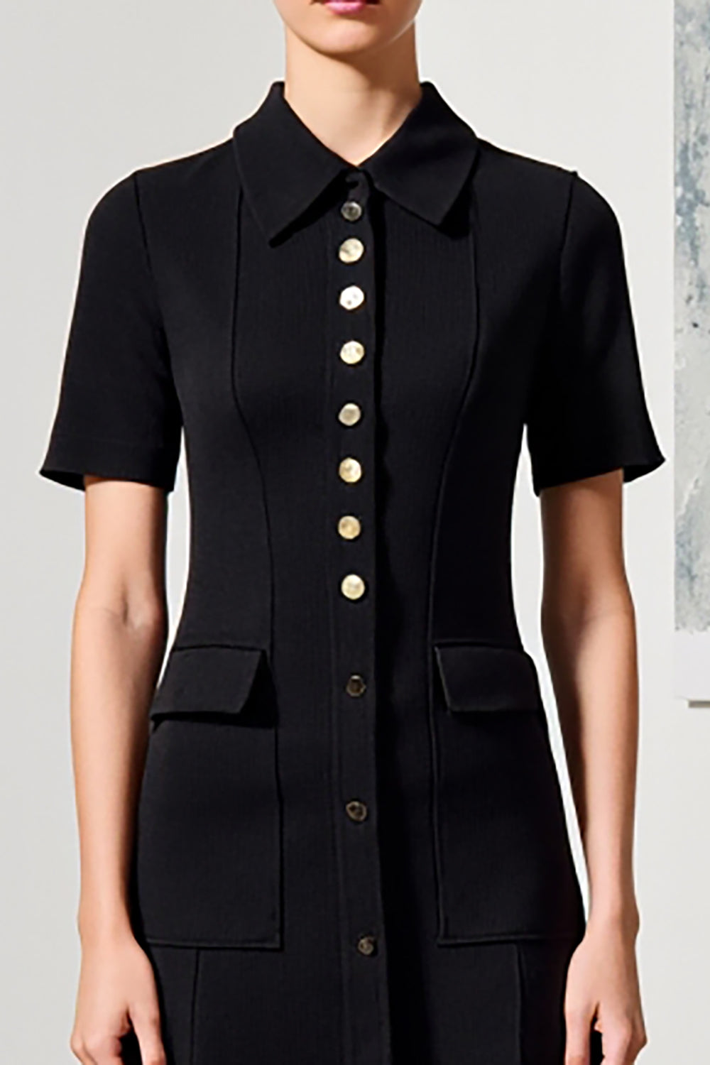 Svart A Line Collar Hals Bröllop Gäst Klänning med Ärmar