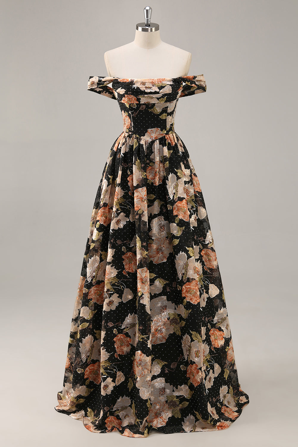 Glittrande svart blommig rynkad lång brudtärna klänning med pärlor
