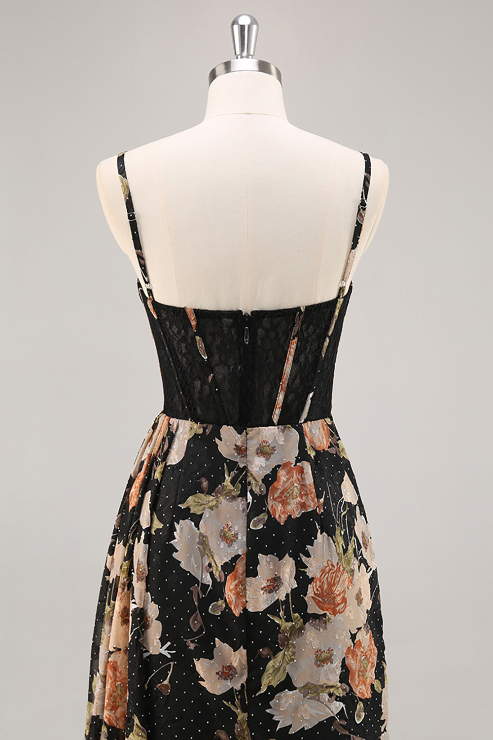 Glittrande Svart Korsett Blommig Lång Brudtärna Klänning Med Beading