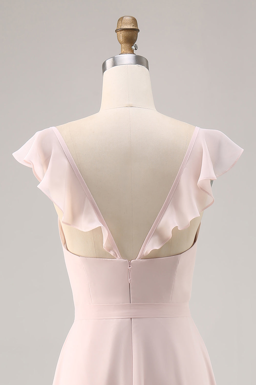 Godis Rosa Cap Ärmar Rynkad Lång Brudtärna Klänning med Skärp