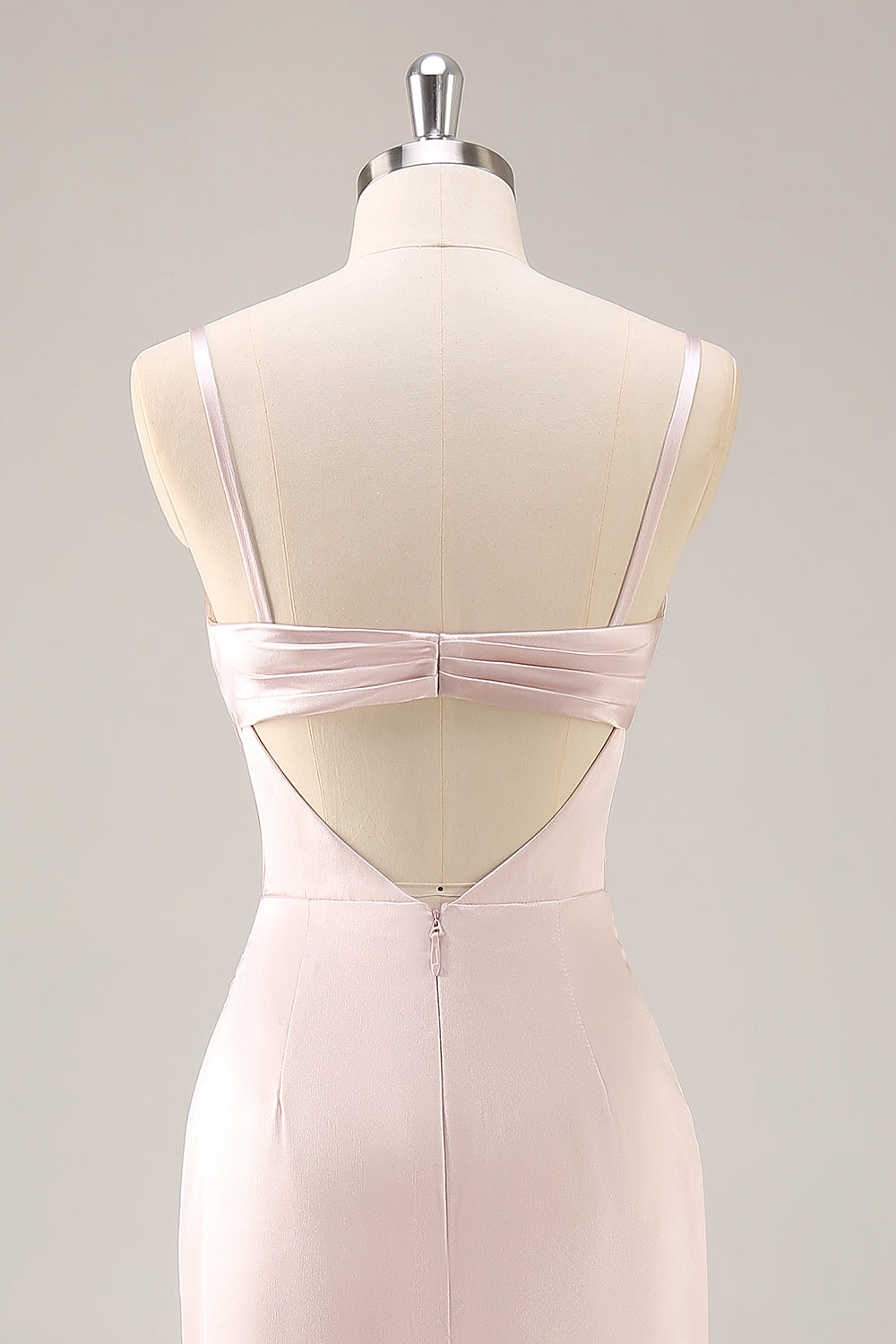 Godis Rosa Satin Sjöjungfru Rynkad Lång Brudtärna Klänning med Slits