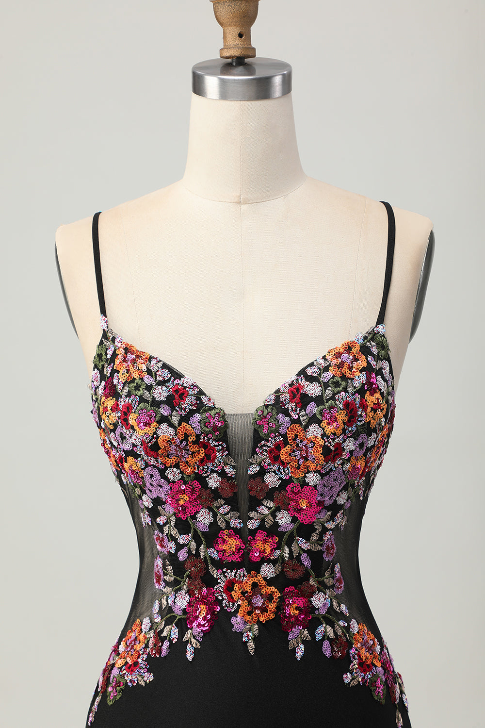 Svart Bodycon Blomma Spaghetti Remmar Mini Homecoming Klänning