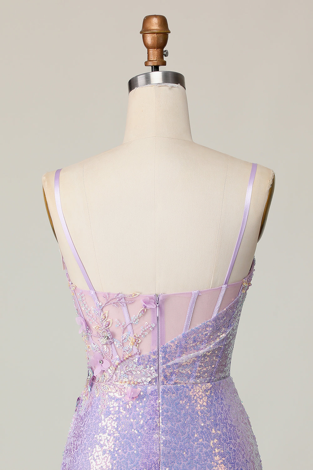 Glittrande Lila Bodycon Korsett Paljetter Homecoming Klänning med 3D Blommor