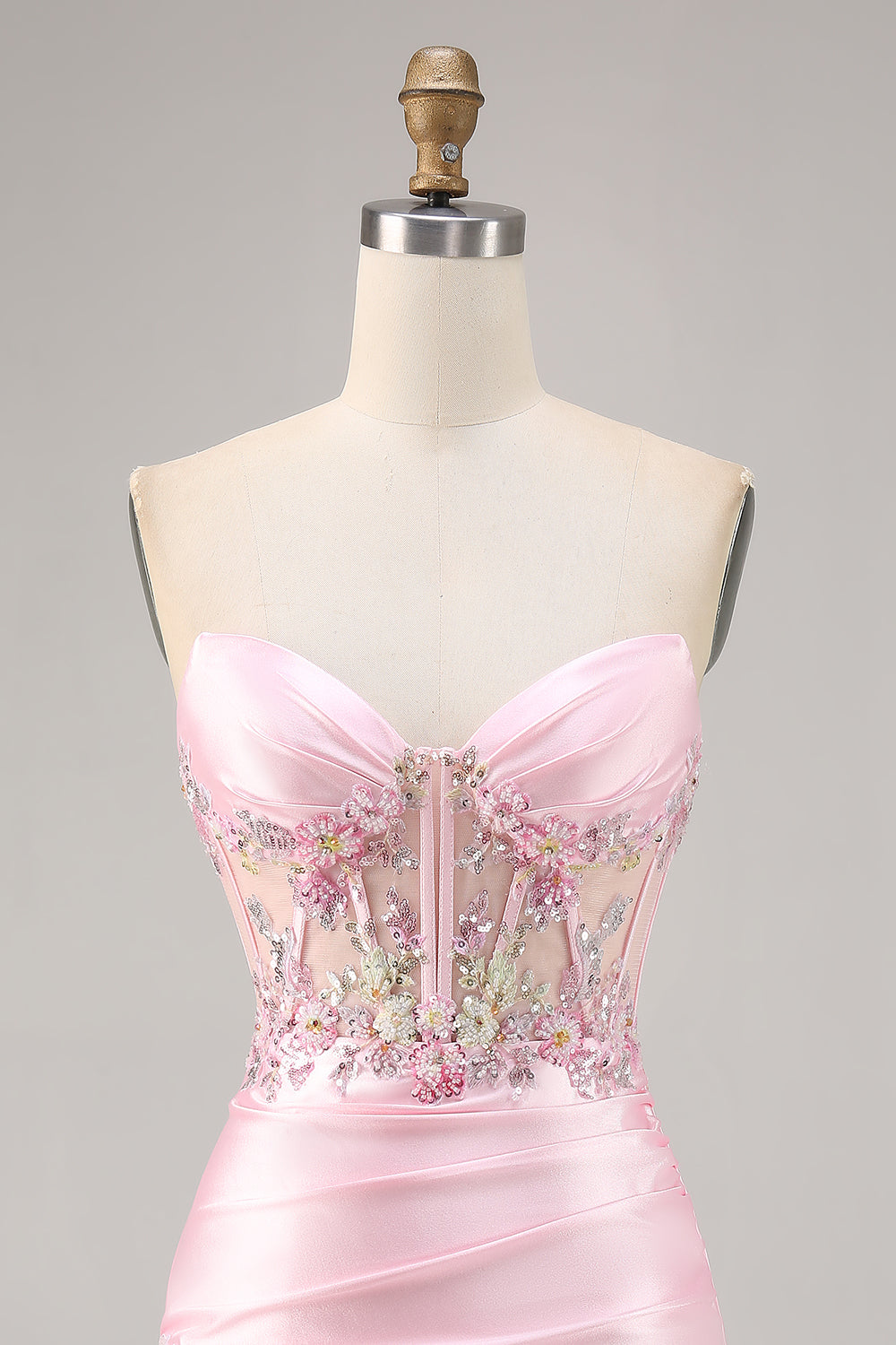 Godis Rosa Satin Bodycon Kort Korsett Homecoming Klänning med Applique