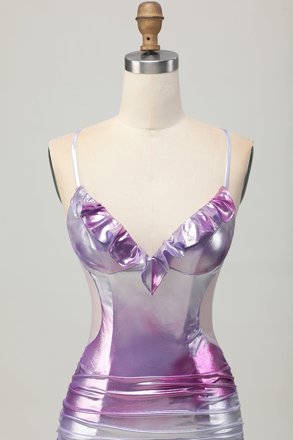 Silver Lila Bodycon Volang V-ringad Homecoming Klänning