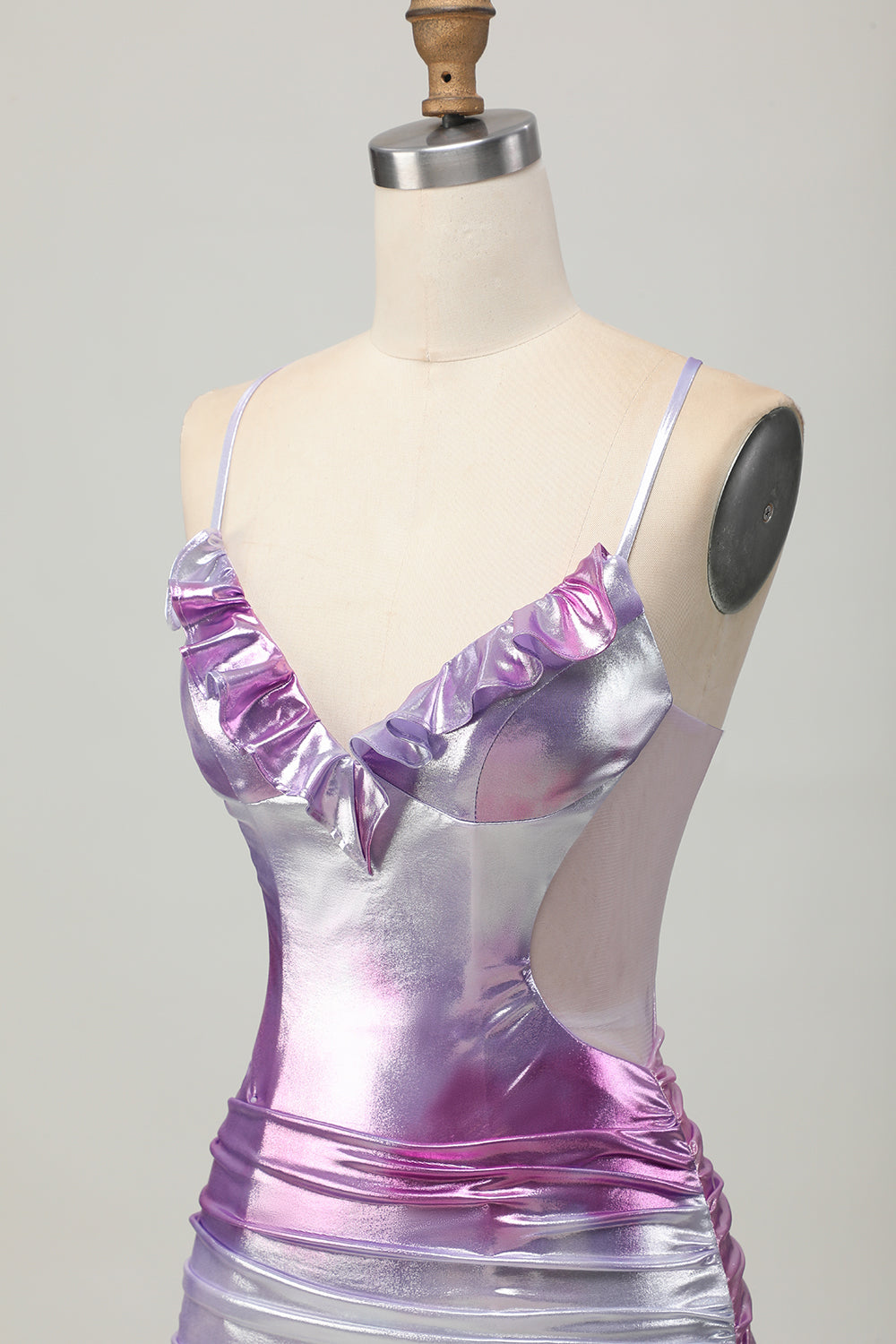 Silver Lila Bodycon Volang V-ringad Homecoming Klänning