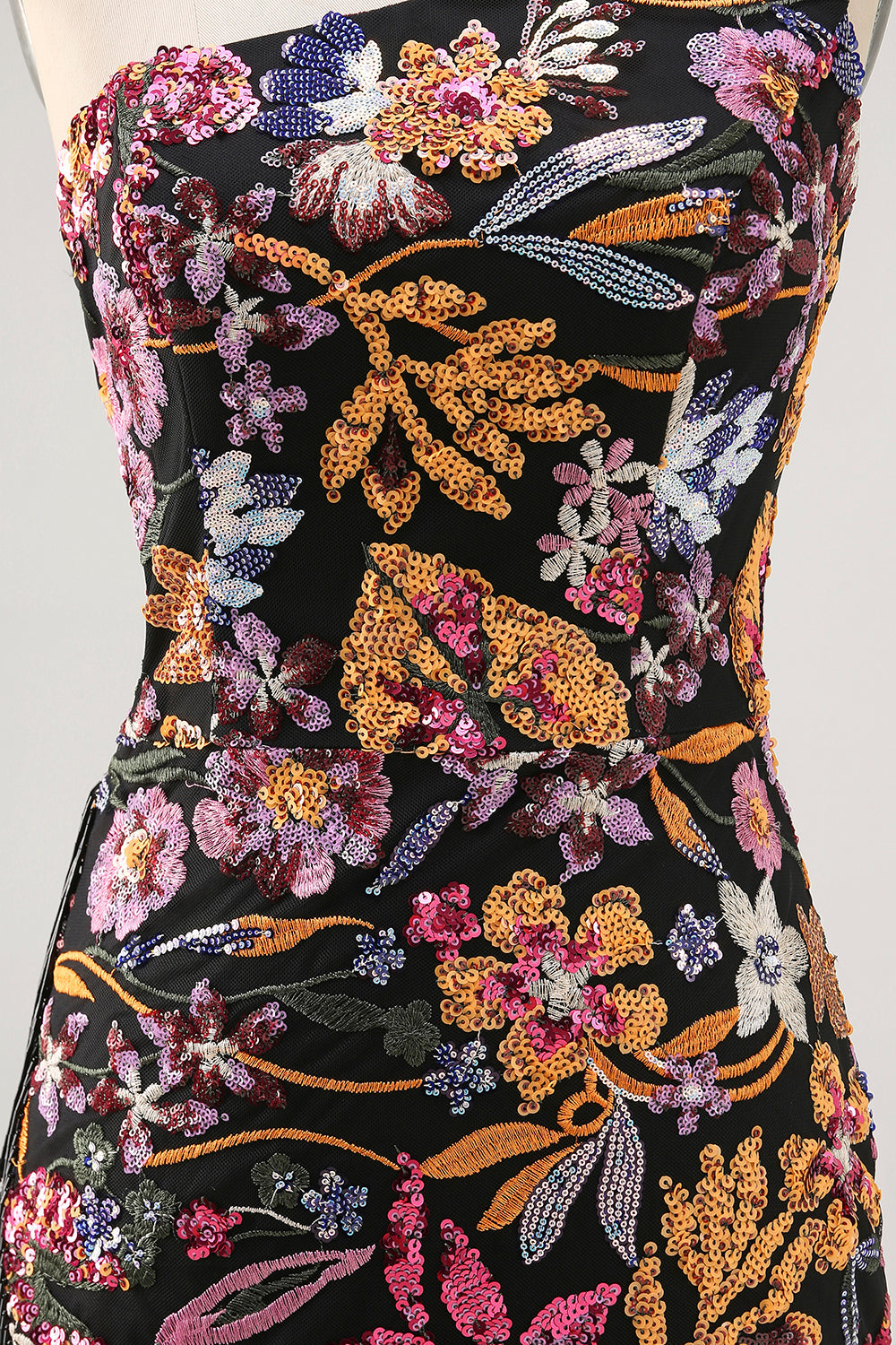 Svart Blomma Bodycon Ena Axeln Broderi Homecoming Klänning