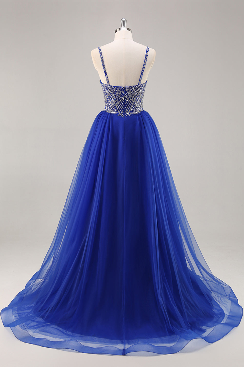 Royal Blue A Line Lång Balklänning med pärlor