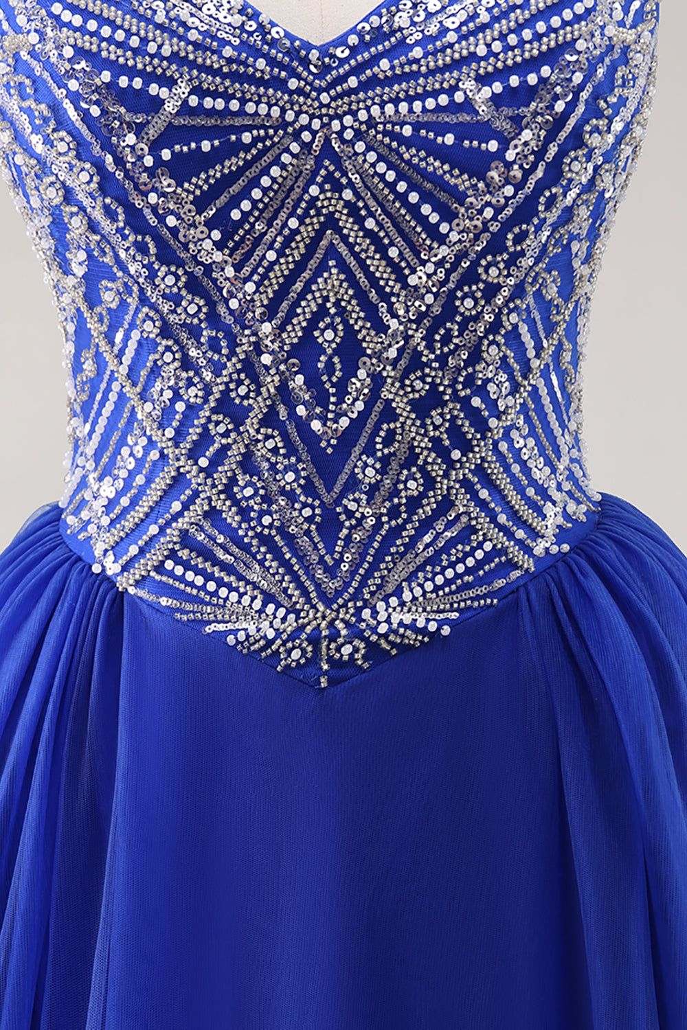 Royal Blue A Line Lång Balklänning med pärlor