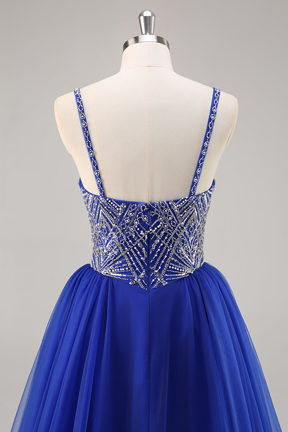 Royal Blue A Line Lång Balklänning med pärlor