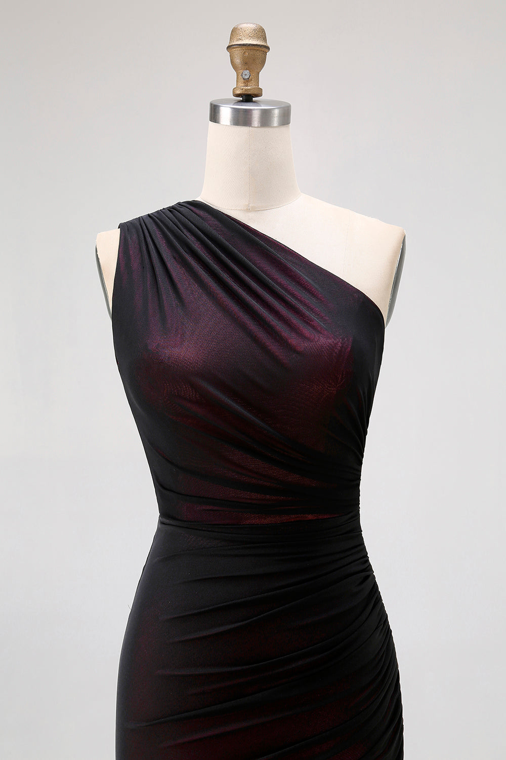 One Shoulder Black Pink Sheath Lång brudtärna klänning med slits