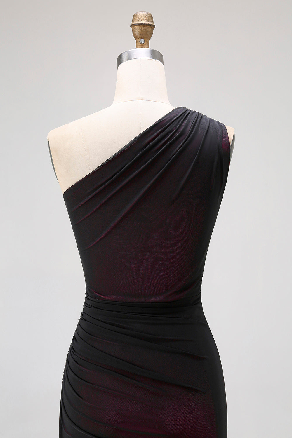 One Shoulder Black Pink Sheath Lång brudtärna klänning med slits