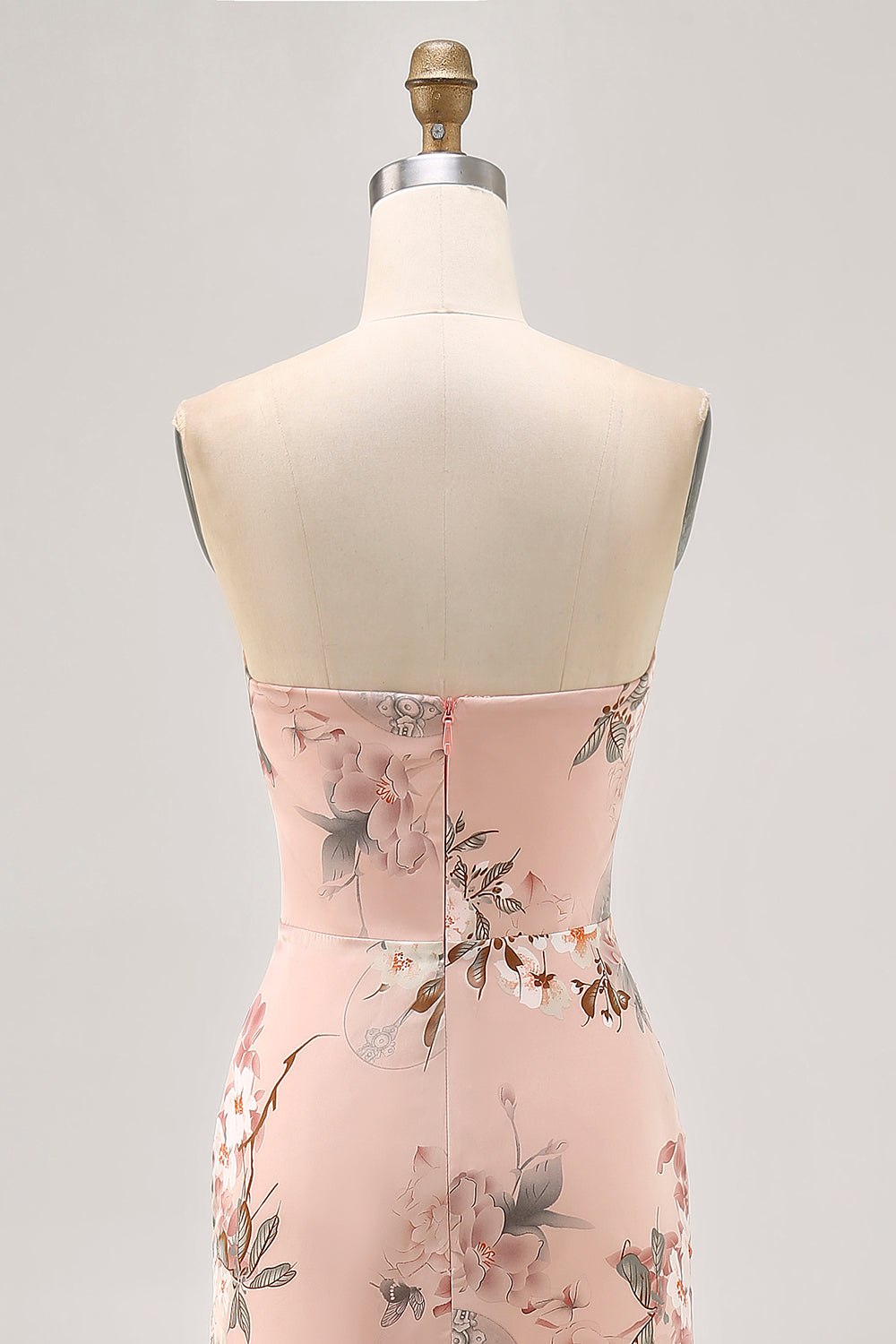 rodna blommig axelbandslös fodral brudtärna klänning med slits