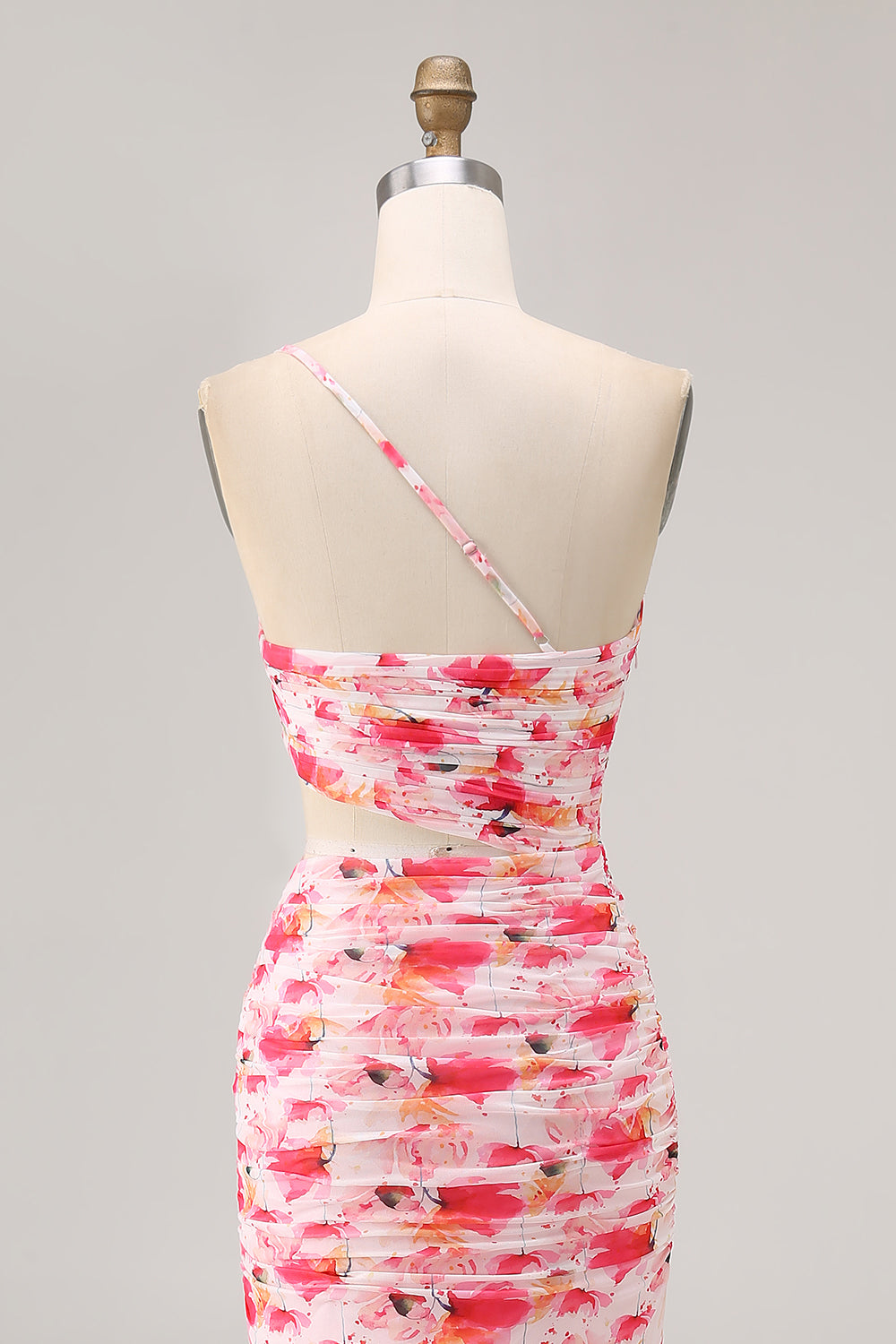 Slida Röd Klippa Ut Ena Axeln Tryckt Blommig Bröllop Gäst Klänning