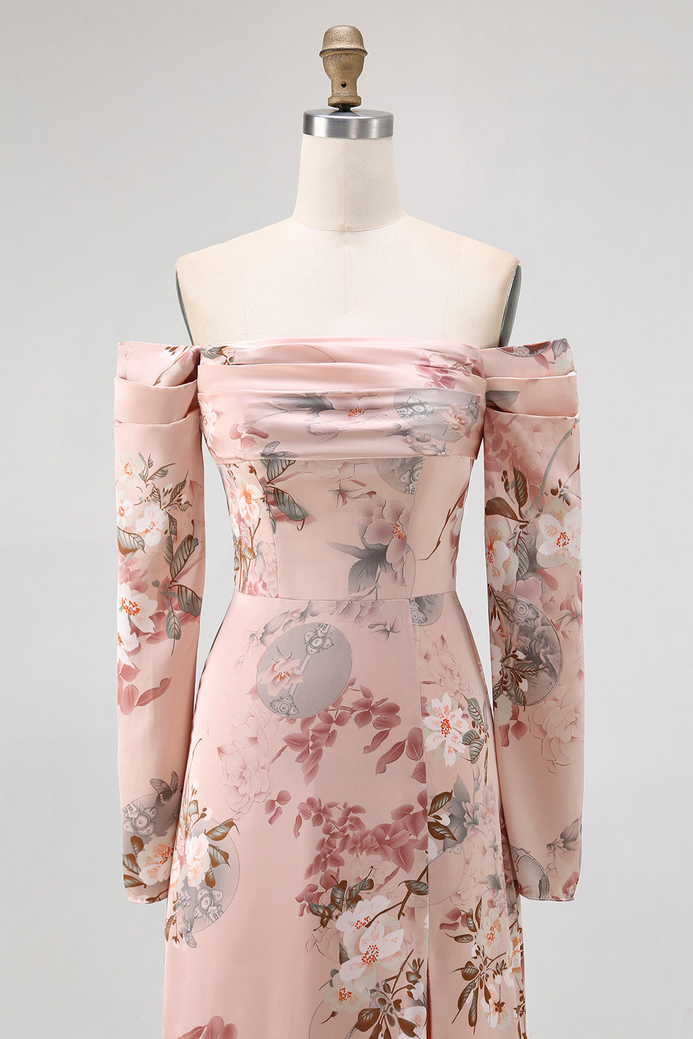 rodna blommig från axeln slida lång bröllop gäst klänning med slits