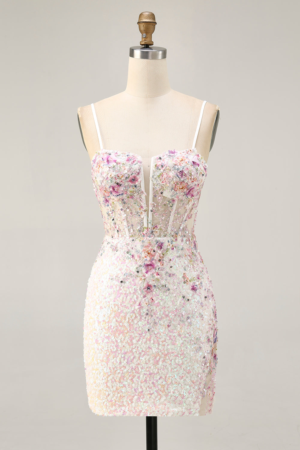 Glittrande Svart Rosa Blomma Bodycon Korsett Kort Homecoming Klänning med Paljetter