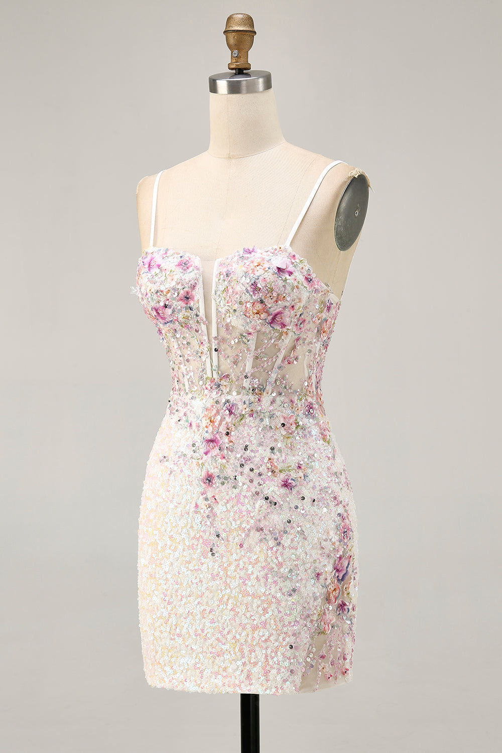 Glittrande Svart Rosa Blomma Bodycon Korsett Kort Homecoming Klänning med Paljetter