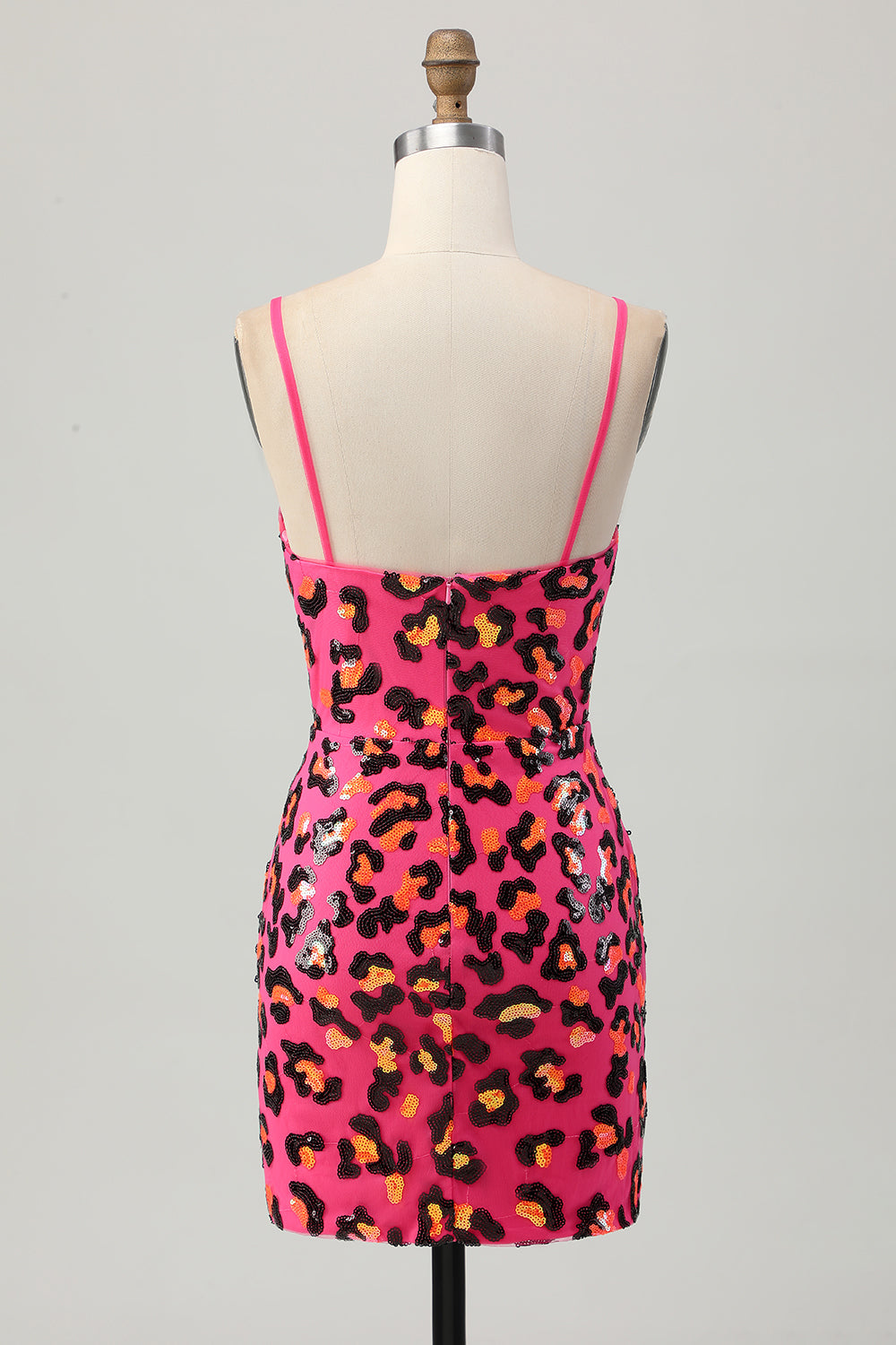 Fuchsia Bodycon Spaghetti Remmar Paljetter Homecoming Klänning med Slits