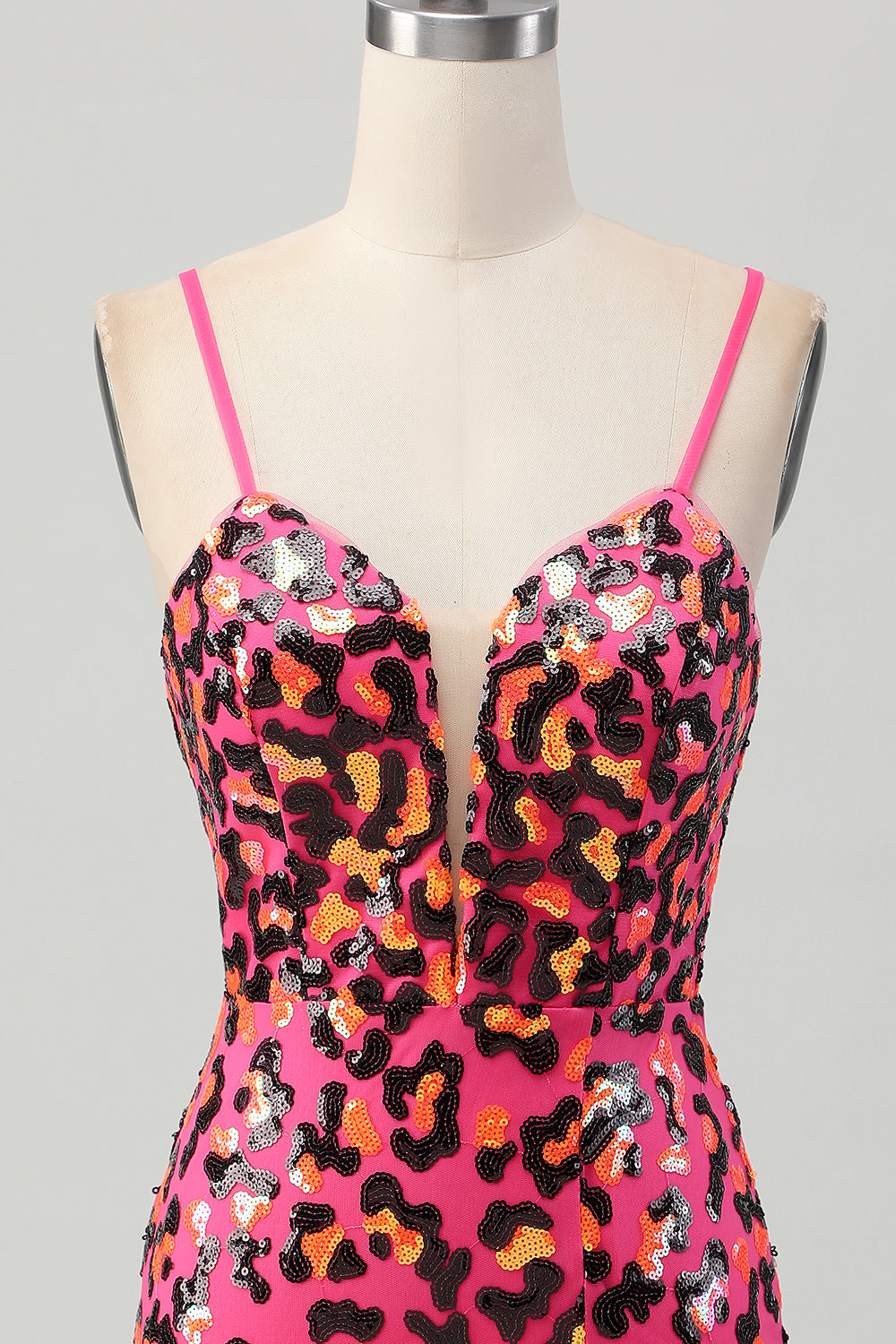 Fuchsia Bodycon Spaghetti Remmar Paljetter Homecoming Klänning med Slits