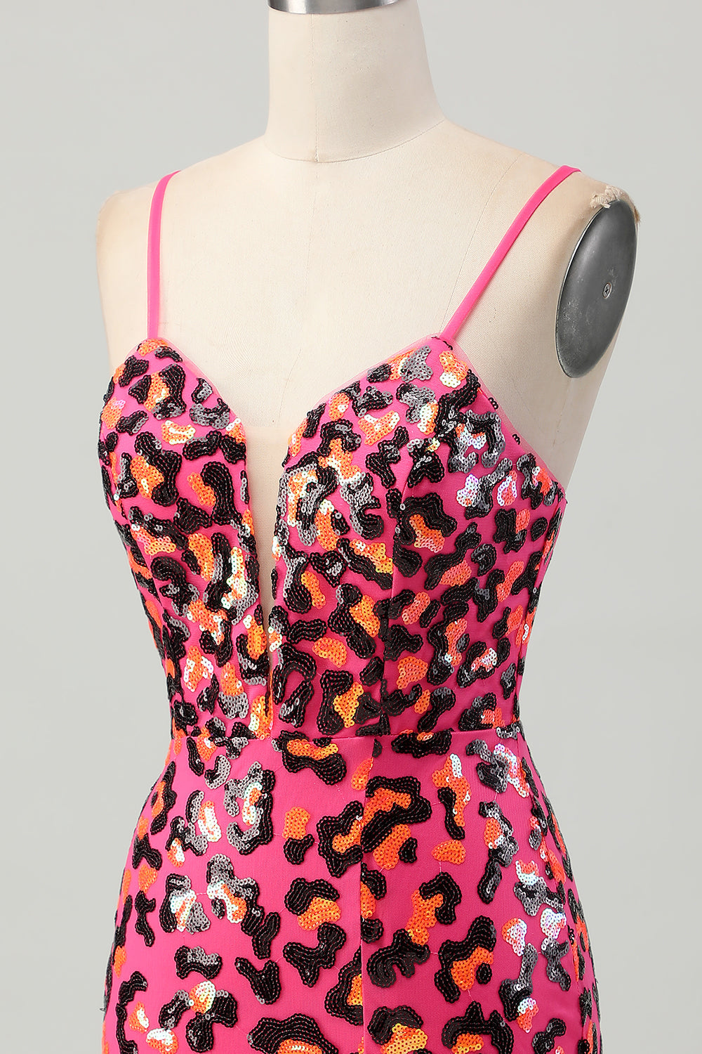 Fuchsia Bodycon Spaghetti Remmar Paljetter Homecoming Klänning med Slits