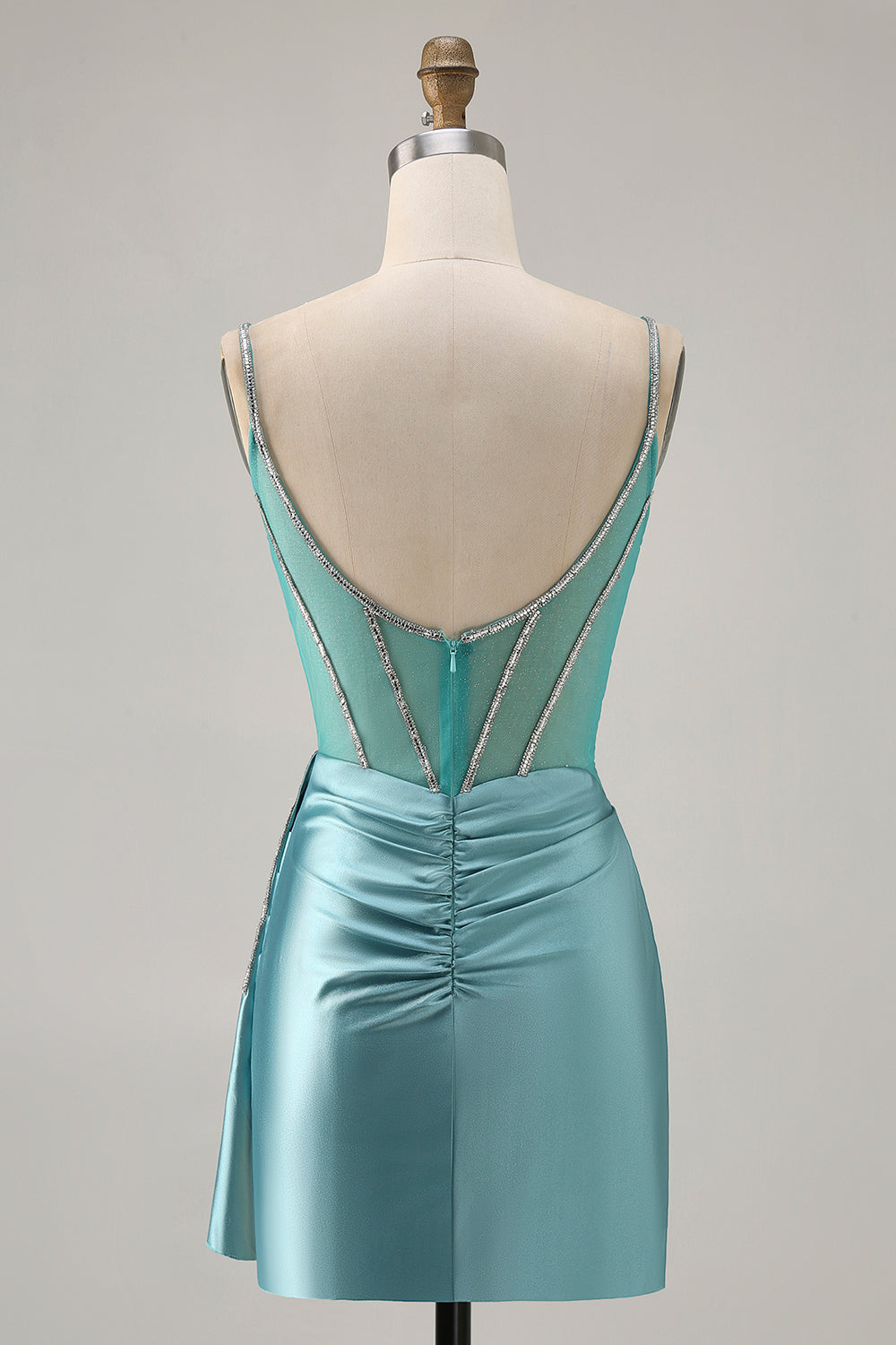 Glittrande grön Satin Bodycon pärlstav Kort Homecoming Klänning med Streamer