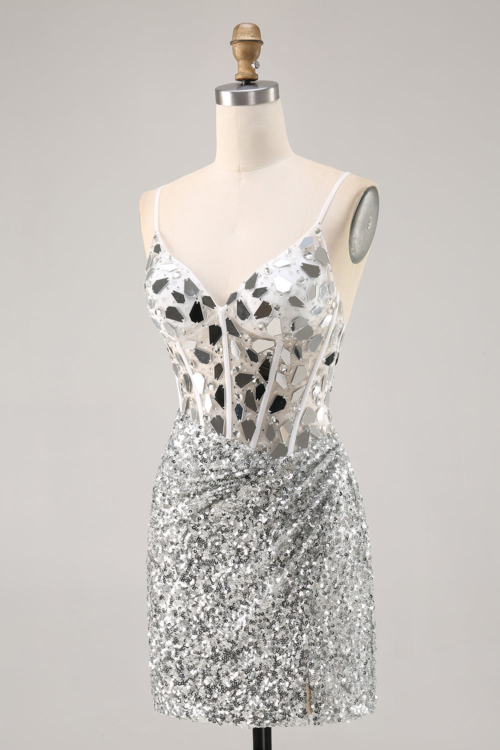 Korsett Silver V-hals Bodycon Spegel Homecoming Klänning
