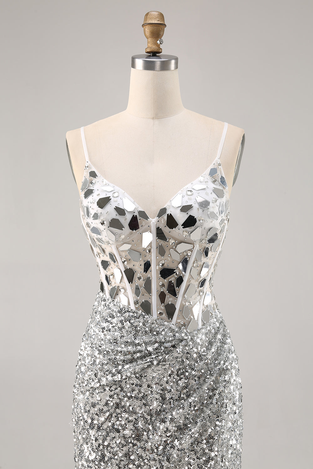 Korsett Silver V-hals Bodycon Spegel Homecoming Klänning